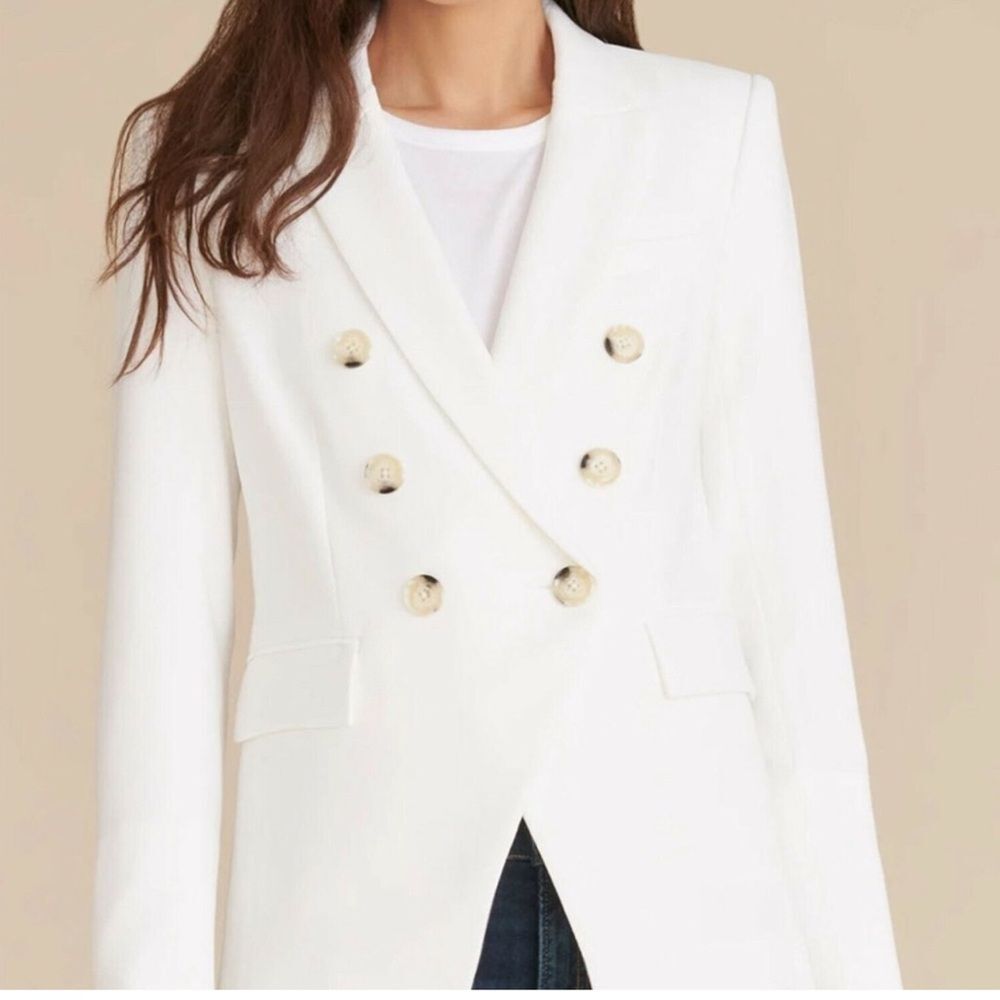 Veronica Beard Double-Breasted White Blazer with Gold Buttons